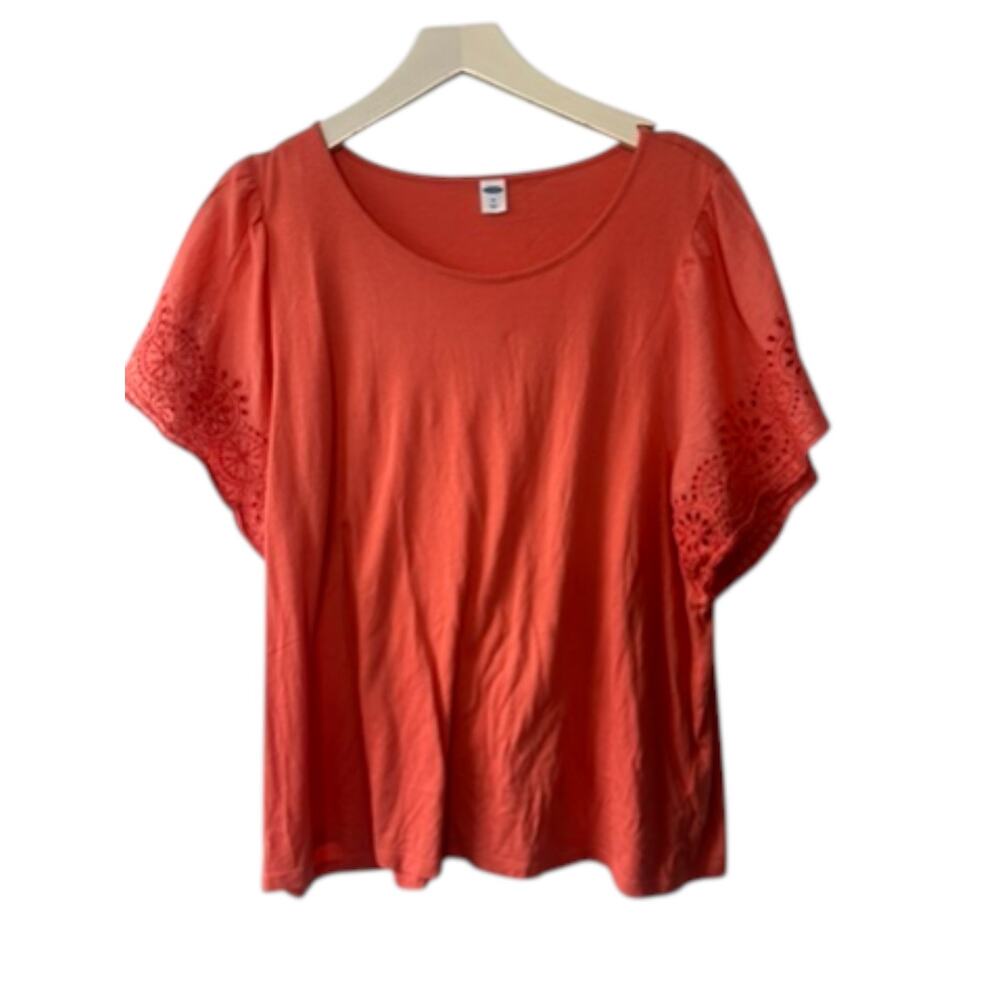 Old Navy Coral Short Sleeve Eyelet Shirt Top Women's Size XL